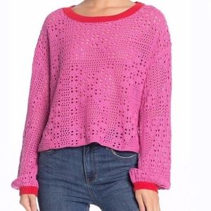 Free People Pink Home Run Cropped Sweater Small